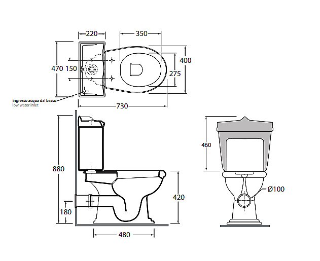 Унитаз напольный Azzurra Jubilaeum JUB100/MBP белый/ кнопка бронза слив в стену, с бачком купить в интернет-магазине Sanbest