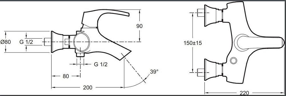 Смеситель для ванны и душа Jacob Delafon SYMBOL E71680-CP купить в интернет-магазине сантехники Sanbest