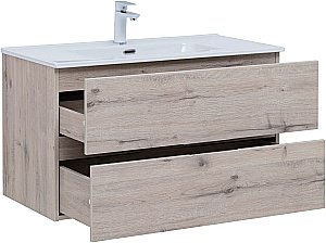 Тумба с раковиной Aquanet Алвита New 303921 90 дуб веллингтон/белый для ванной в интернет-магазине Sanbest