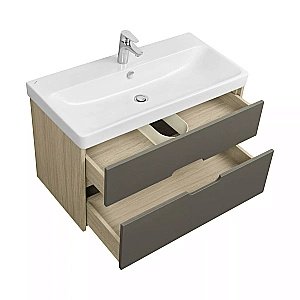 Тумба с раковиной Акватон Оливия 90 грей/дуб ойстер для ванной в интернет-магазине Sanbest