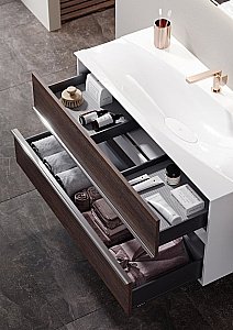 Тумба с раковиной Clarberg Evolutiоn 100 белая/темное дерево для ванной в интернет-магазине Sanbest