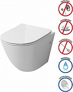 Унитаз подвесной Grossman Tornado GR-4411SQ безободковый, с крышкой микролифт, слив-торнадо, белый глянцевый купить в интернет-магазине Sanbest