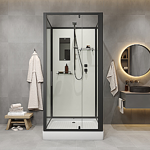 Душевая кабина Niagara Standart ST80/15Q/BL/BK 80х80 без крыши, профиль черный матовый/стекло прозрачное купить в интернет-магазине Sanbest