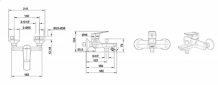 Смеситель для ванны Bravat Rhein F6429564BW-01-ENG купить в интернет-магазине сантехники Sanbest