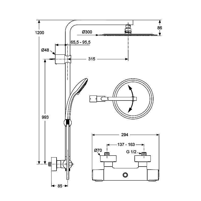 Душевая система Ideal Standard IdealRain Luxe A6246AA купить в интернет-магазине сантехники Sanbest