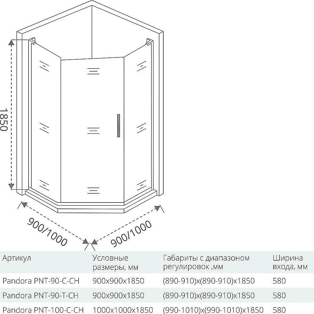 Душевой уголок Good Door PANDORA PNT-100-C-CH 100x100 купить в интернет-магазине Sanbest