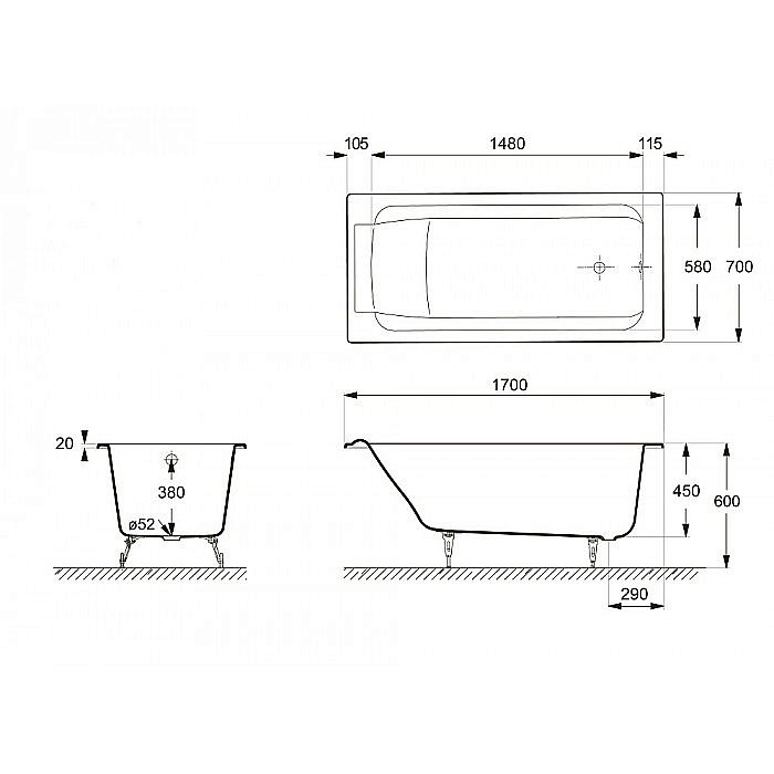 Ванна чугунная Delice Palomba Elite DLR230620R 170х70 белая купить в интернет-магазине Sanbest