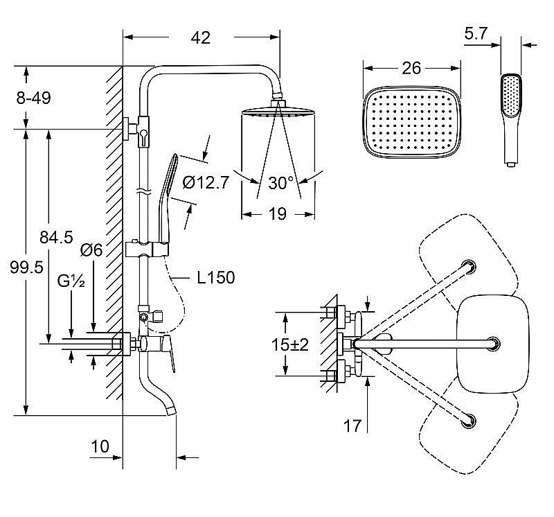 Душевая система Laguraty 7000AX купить в интернет-магазине сантехники Sanbest