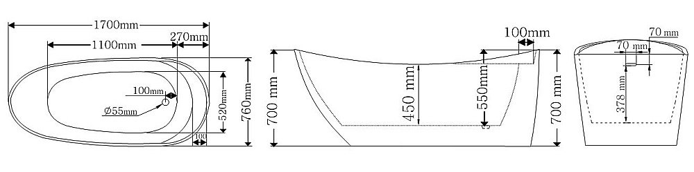Ванна акриловая Lagard Minotti lgd-mnt-ba 170х76 белая,черная купить в интернет-магазине Sanbest