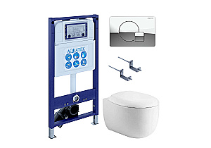 Унитаз подвесной с инсталляцией Aquatek Альтаир SET AQUATEK АЛЬТАИР cm-067 4в1 белый/кнопка хром, безободковый, с крышкой микролифт купить в интернет-магазине Sanbest