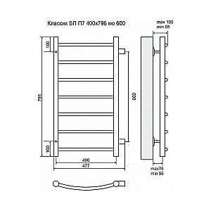 Полотенцесушитель водяной Terminus Классик П7 400x796 с боковым подключением 600 купить в интернет-магазине сантехники Sanbest
