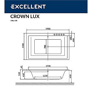 Ванна акриловая EXCELLENT Crown Lux RELAX WAEX.CRO19.RELAX.BR 190x120 белая с гидромассажем купить в интернет-магазине Sanbest