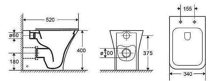 Унитаз приставной Ceramalux 215D белый, безободковый, с крышкой микролифт купить в интернет-магазине Sanbest