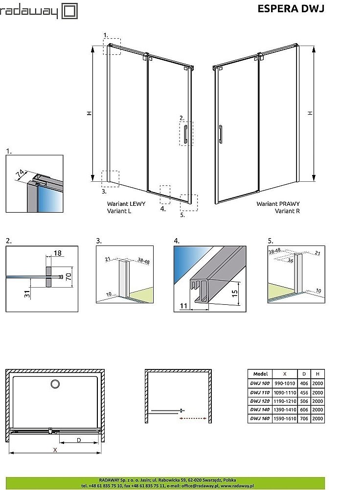 Душевая дверь Radaway Espera DWJ 110 купить в интернет-магазине Sanbest