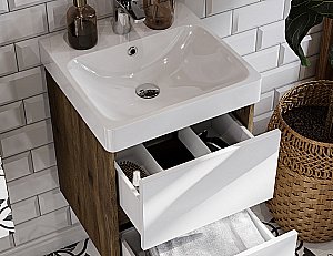 Тумба с раковиной Акватон Сканди 45 белая/дуб рустикальный для ванной в интернет-магазине Sanbest
