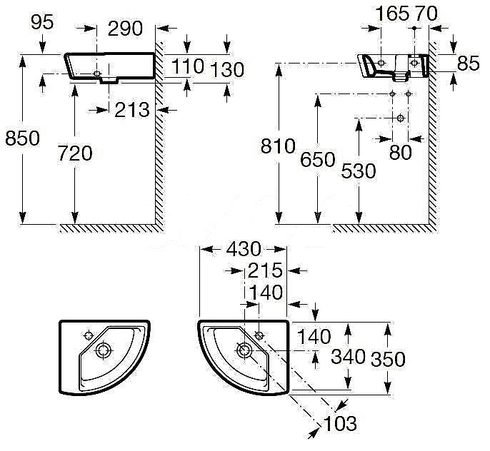 Раковина Roca Hall 43 327623000 левая/правая белая купить в интернет-магазине Sanbest
