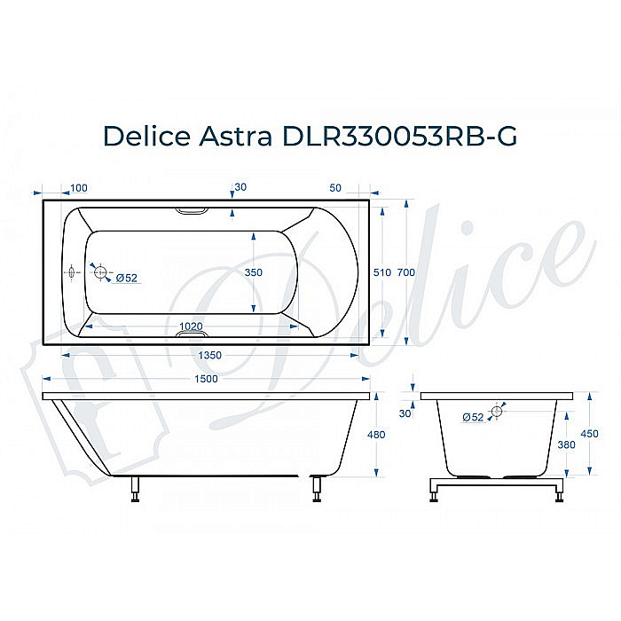 Ванна Delice Astra DLR330054RB-G 160х70 белая/ручки черные купить в интернет-магазине Sanbest