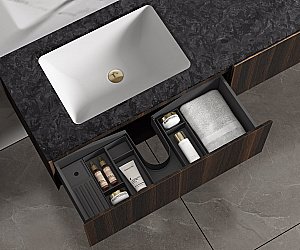 Тумба с раковиной Vincea Luxe 140 VMC-4LX140WN/VWTB-4LX140VB натуральный орех для ванной в интернет-магазине Sanbest