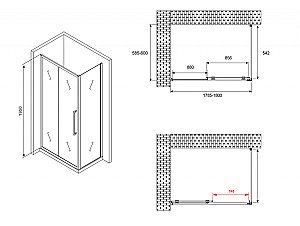 Душевой уголок Abber Schwarzer Diamant AG30180BH-S60B 180х60 стекло прозрачное/профиль черный купить в интернет-магазине Sanbest