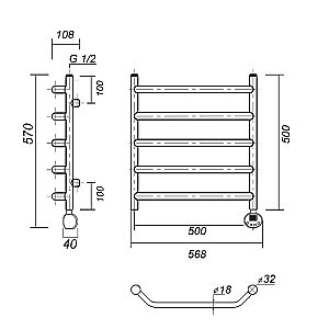 Полотенцесушитель электрический Domoterm Лаура П5 500x500 E хром купить в интернет-магазине сантехники Sanbest