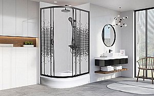 Душевой уголок с поддоном МОНОМАХ ДУ 100/70/180 МЗ BL L/R 10000012457 70x100 стекло прозрачное с рисунком/профиль черный купить в интернет-магазине Sanbest