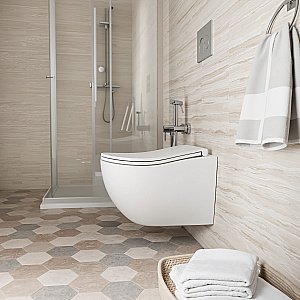 Унитаз подвесной D&K Munchen DT1566516 белый, безободковый, с крышкой микролифт, слив торнадо купить в интернет-магазине Sanbest