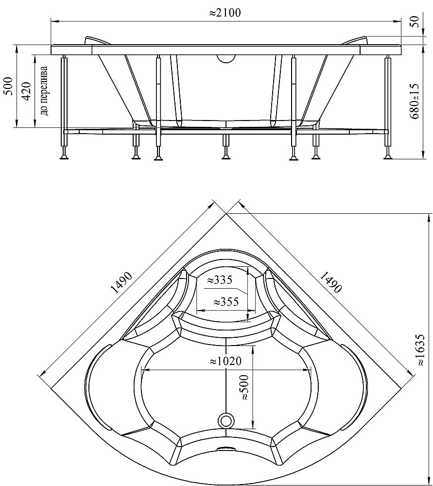Акриловая ванна VANNESA Сандра 149х149 купить в интернет-магазине Sanbest