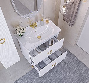 Тумба с раковиной напольная Grossman АТРИО 85 с 2-я ящ, белый глянец для ванной в интернет-магазине Sanbest