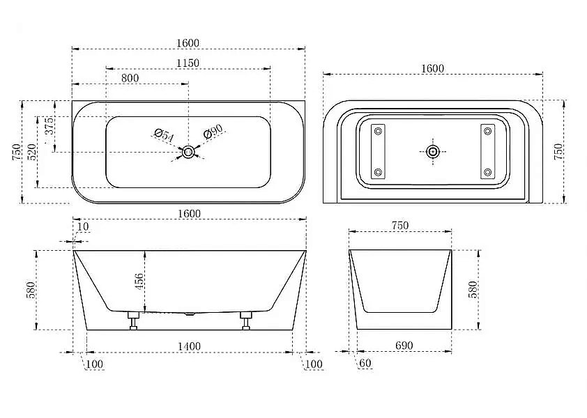 Ванна акриловая Abber AB9223-1.6 160x75 купить в интернет-магазине Sanbest