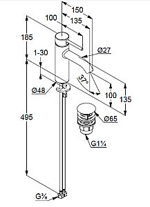 Смеситель для раковины KLUDI BOZZ 38288N076 золото купить в интернет-магазине сантехники Sanbest