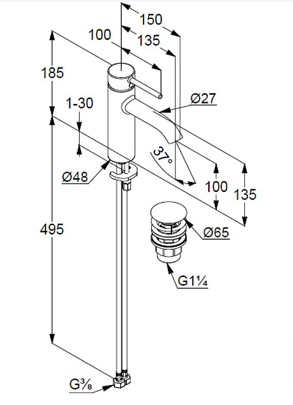 Смеситель для раковины KLUDI BOZZ 38288N076 золото купить в интернет-магазине сантехники Sanbest