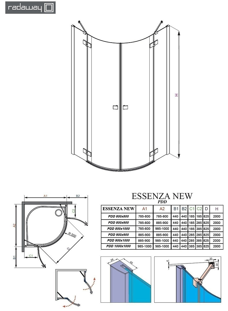Душевой уголок Radaway Essenza New PDD 90х100 купить в интернет-магазине Sanbest