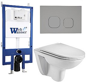 Унитаз с инсталляцией WeltWasser BAMBERG 545+BAARBACH 004 GL-WT+BAMBERG CR белый/кнопка хром, безободковый, с крышкой микролифт купить в интернет-магазине Sanbest