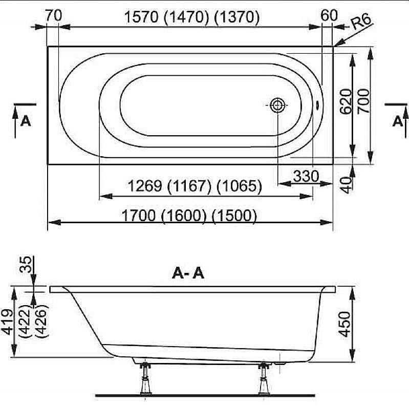 Ванна акриловая Vagnerplast Kasandra 170x70 купить в интернет-магазине Sanbest