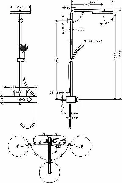 Душевая система Hansgrohe Pulsify 24220000 купить в интернет-магазине сантехники Sanbest