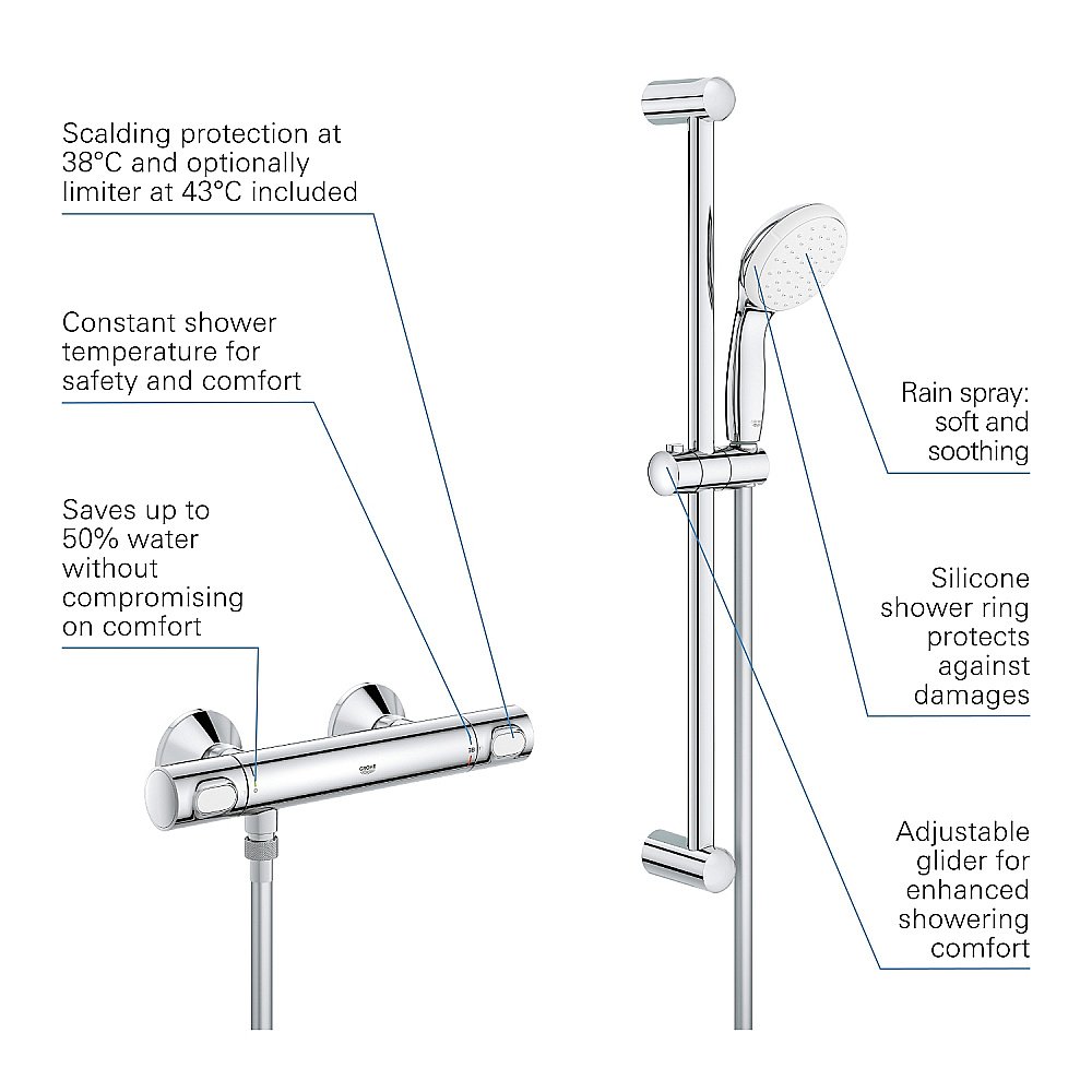 Смеситель для душа Grohe Grohtherm 500 34796000 хром купить в интернет-магазине сантехники Sanbest