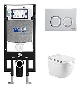 Унитаз подвесной WeltWasser AMBERG 497 + HEIMBACH 043 GL-WT + AMBERG RD-WT белый глянцевый, безободковый, с крышкой микролифт, слив-торнадо, с инсталляцией и белой кнопкой купить в интернет-магазине Sanbest