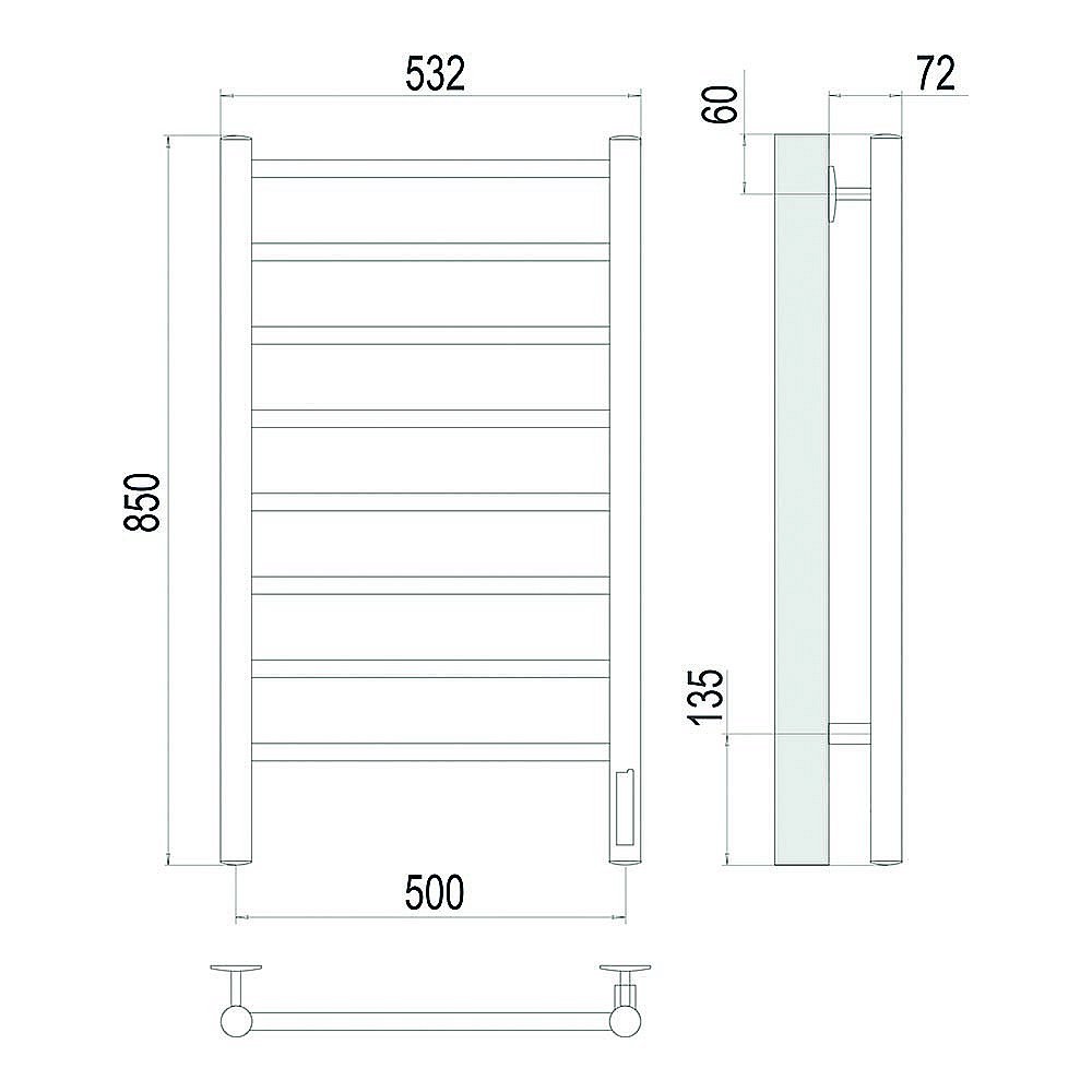 Полотенцесушитель электрический Terminus Аврора П8 500х850 quick touch купить в интернет-магазине сантехники Sanbest