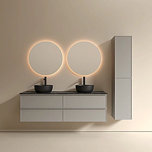 Тумба с раковиной и столешницей Sancos Velta 160 VL80WG+CN6073MB теплый серый матовый/раковина черная матовая для ванной в интернет-магазине Sanbest