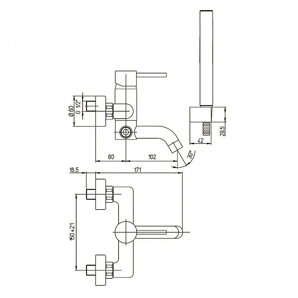 Смеситель для ванны PAINI Cox 78PZ100 черный матовый купить в интернет-магазине сантехники Sanbest