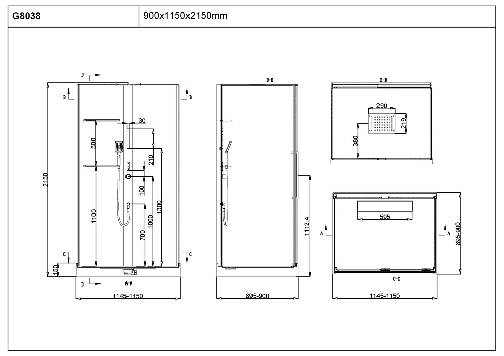 Душевая кабина Black&White Galaxy G8038 90х115 купить в интернет-магазине Sanbest