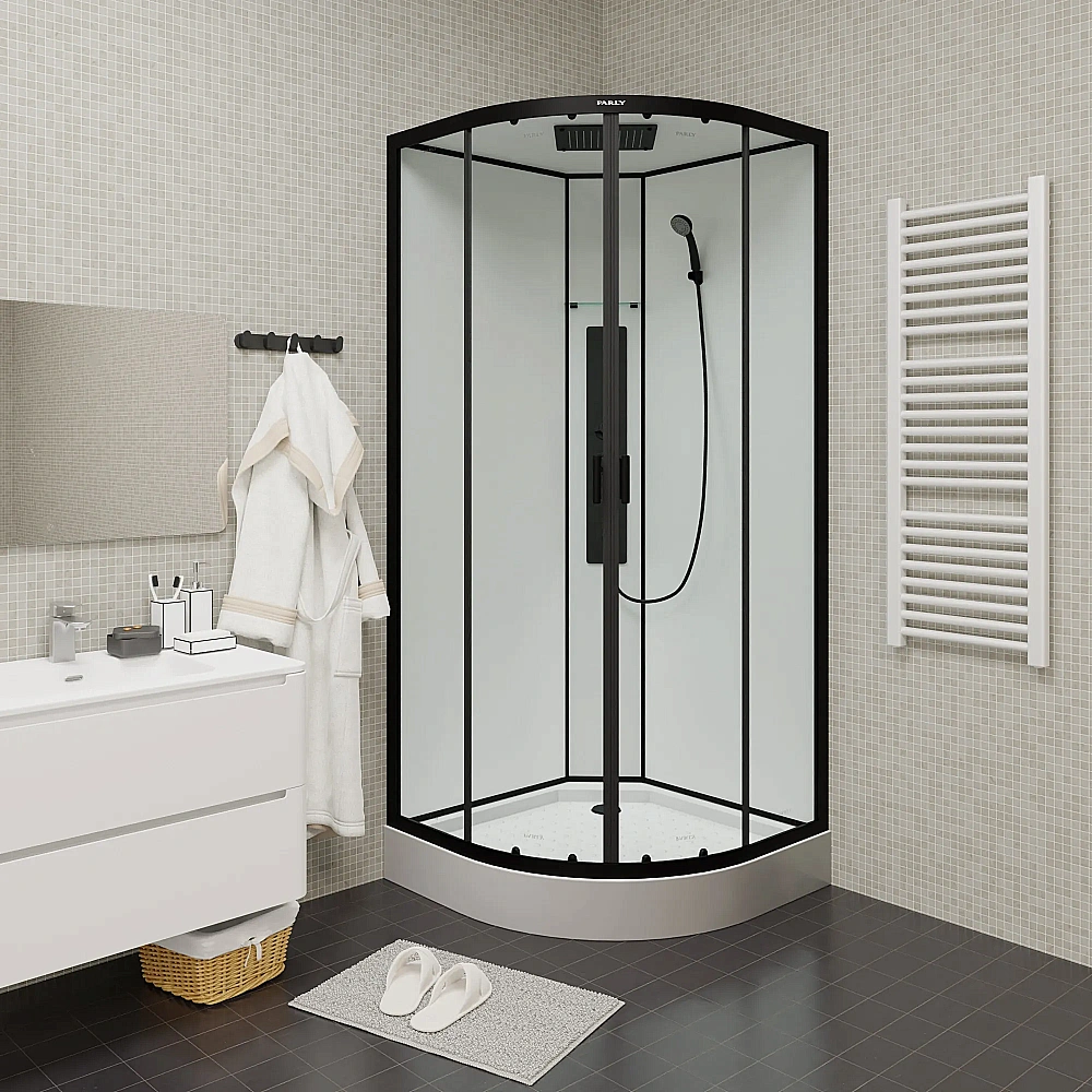 Душевая кабина Parly AMI 90х90 стекло прозрачное/профиль черный купить в интернет-магазине Sanbest