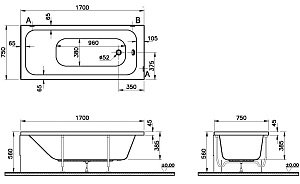 Ванна акриловая Vitra OPTIMUM NEO 64570001000 170x75 купить в интернет-магазине Sanbest