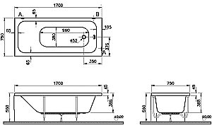 Ванна акриловая Vitra OPTIMUM NEO 64570001000 170x75 купить в интернет-магазине Sanbest