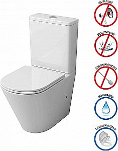 Унитаз-компакт Grossman Tornado GR-4450SQ безободковый, с бачком, с крышкой микролифт, слив-торнадо, белый глянцевый купить в интернет-магазине Sanbest
