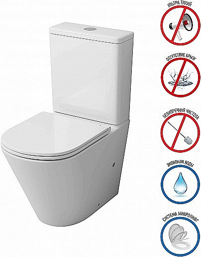 Унитаз-компакт Grossman Tornado GR-4450SQ безободковый, с бачком, с крышкой микролифт, слив-торнадо, белый глянцевый купить в интернет-магазине Sanbest