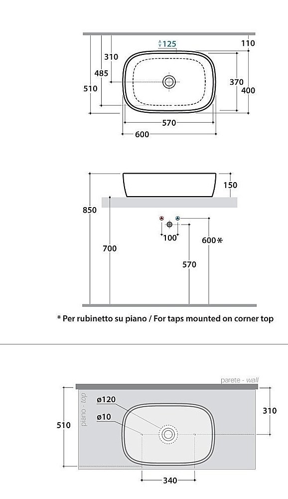 Раковина накладная Globo Genesis 60 GE045.BI*0 белая купить в интернет-магазине Sanbest