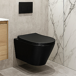 Унитаз подвесной Azario Vela AZ-2480MB черный матовый, безободковый, с крышкой микролифт, слив торнадо купить в интернет-магазине Sanbest