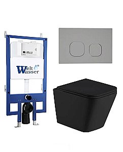 Унитаз с инсталляцией BAMBERG 545+GELBACH 043 MT-BL+BAMBERG CR черный матовый/кнопка хром, безободковый, с крышкой микролифт, слив торнадо купить в интернет-магазине Sanbest