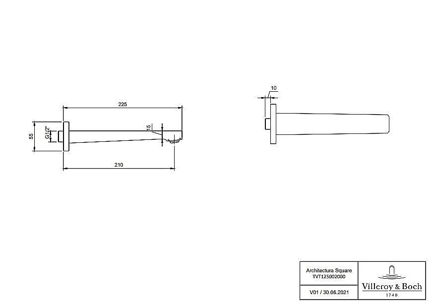Излив для ванны Villeroy&Boch Architectura Square TVT125002000K5 черный матовый купить в интернет-магазине сантехники Sanbest